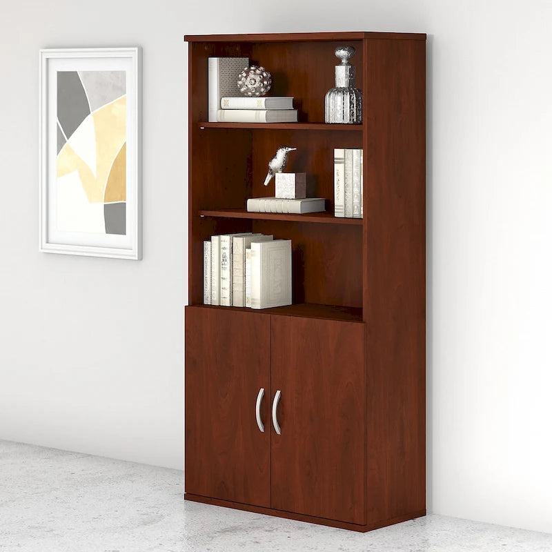 Libreria a 5 Ripiani con Ante, Ripiani Regolabili, Colori Assortiti