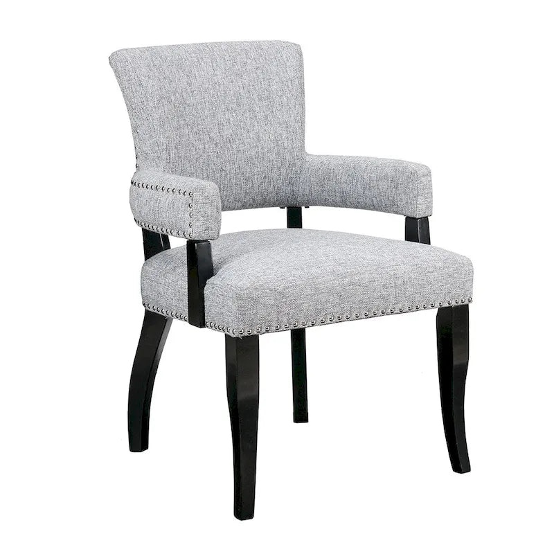 Sedia da pranzo moderna transizionale con braccioli, profili borchiati, marrone/blu/grigio, 1 posto a sedere