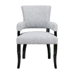 Sedia da pranzo moderna transizionale con braccioli, profili borchiati, marrone/blu/grigio, 1 posto a sedere