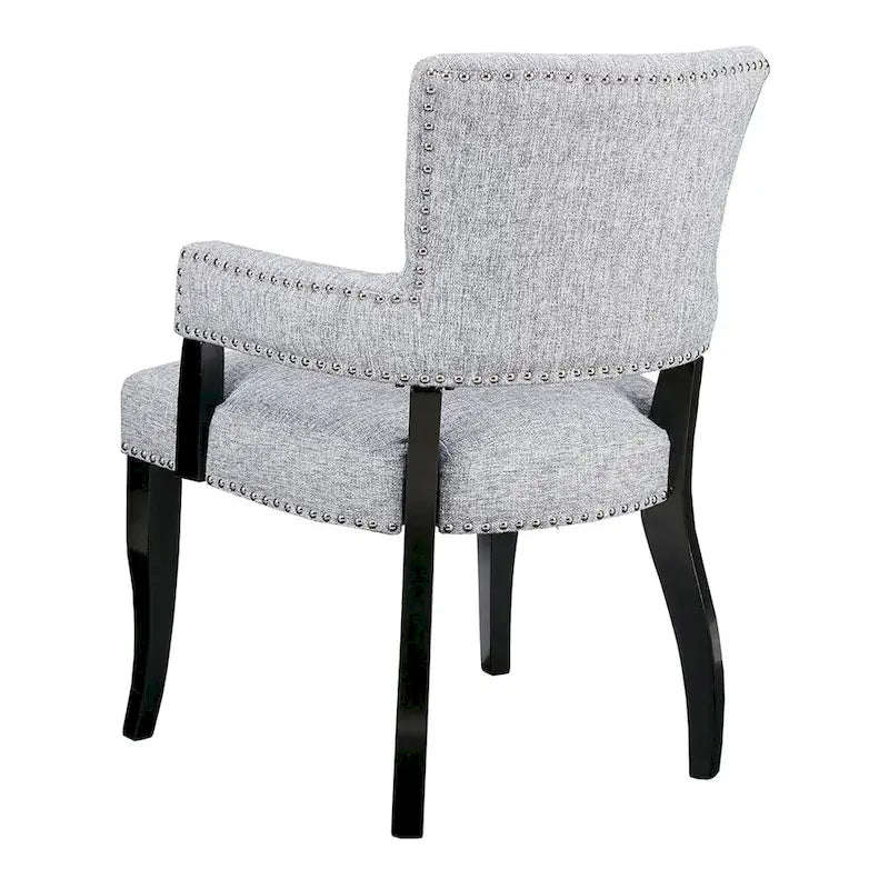 Sedia da pranzo moderna transizionale con braccioli, profili borchiati, marrone/blu/grigio, 1 posto a sedere