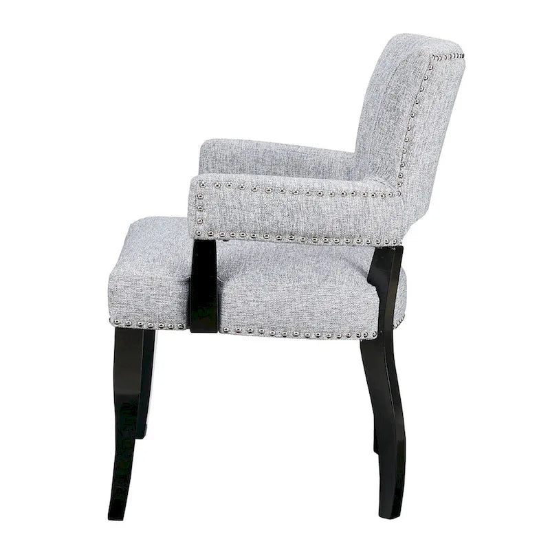Sedia da pranzo moderna transizionale con braccioli, profili borchiati, marrone/blu/grigio, 1 posto a sedere