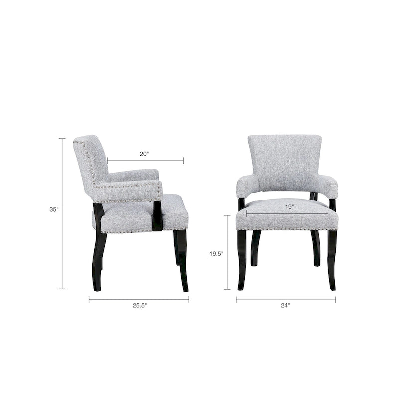 Sedia da pranzo moderna transizionale con braccioli, profili borchiati, marrone/blu/grigio, 1 posto a sedere