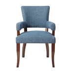Sedia da pranzo moderna transizionale con braccioli, profili borchiati, marrone/blu/grigio, 1 posto a sedere