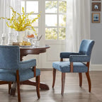 Sedia da pranzo moderna transizionale con braccioli, profili borchiati, marrone/blu/grigio, 1 posto a sedere