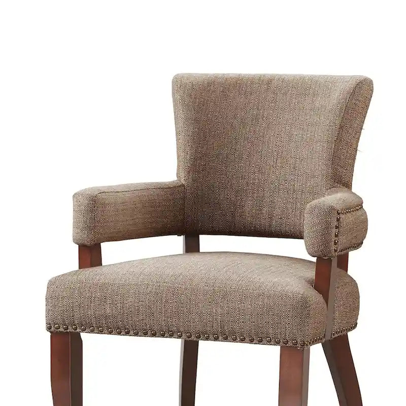 Sedia da pranzo moderna transizionale con braccioli, profili borchiati, marrone/blu/grigio, 1 posto a sedere