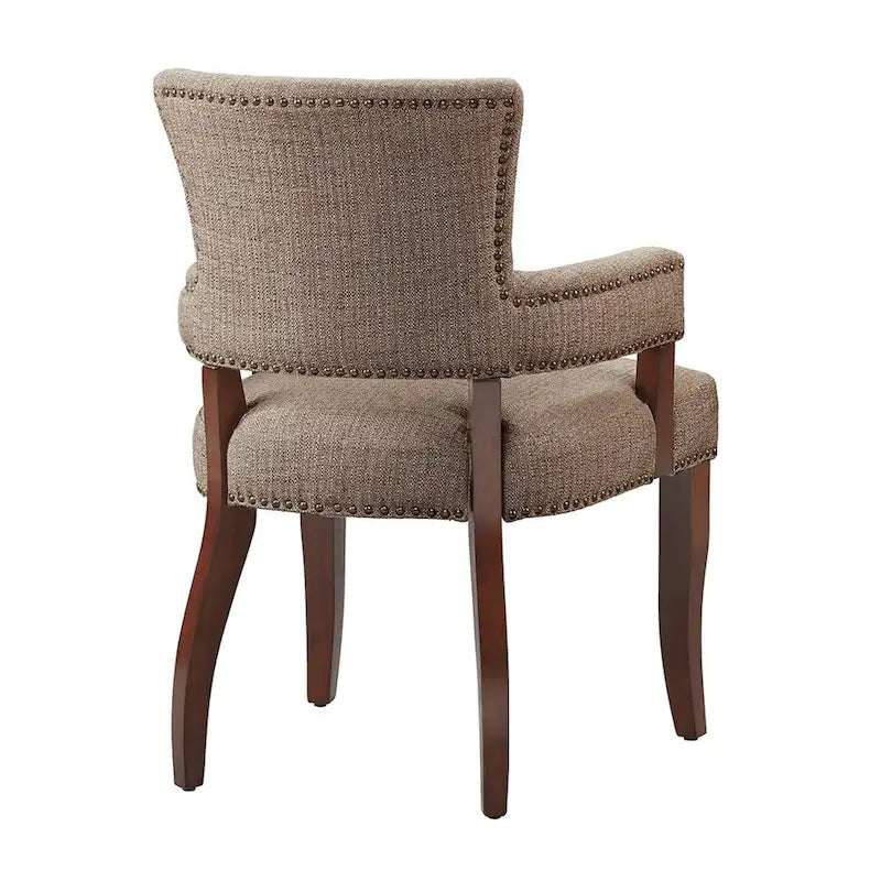 Sedia da pranzo moderna transizionale con braccioli, profili borchiati, marrone/blu/grigio, 1 posto a sedere