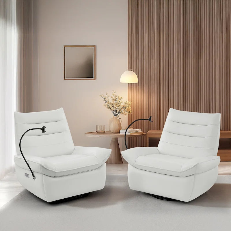 Poltrona reclinabile, girevole e a dondolo, grigio/marrone/bianco, set da 2