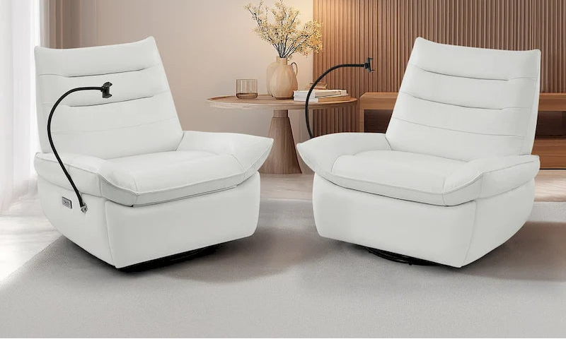 Poltrona reclinabile, girevole e a dondolo, grigio/marrone/bianco, set da 2
