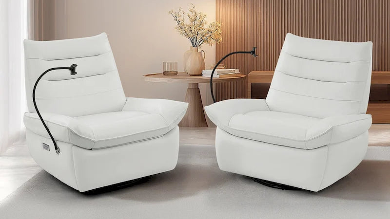 Poltrona reclinabile, girevole e a dondolo, grigio/marrone/bianco, set da 2