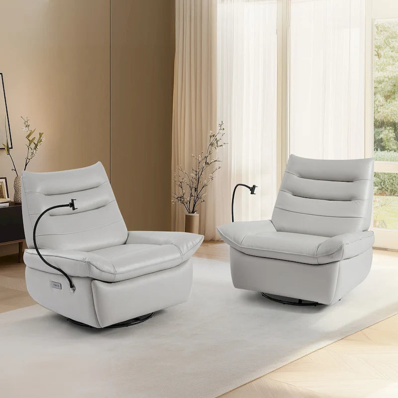 Poltrona reclinabile, girevole e a dondolo, grigio/marrone/bianco, set da 2