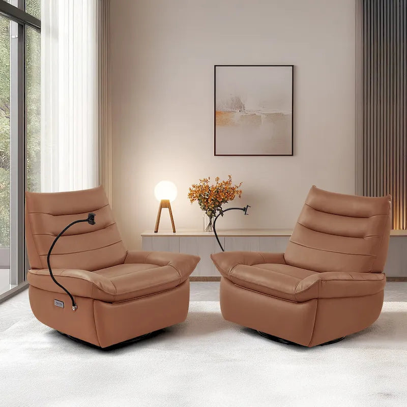 Poltrona reclinabile, girevole e a dondolo, grigio/marrone/bianco, set da 2