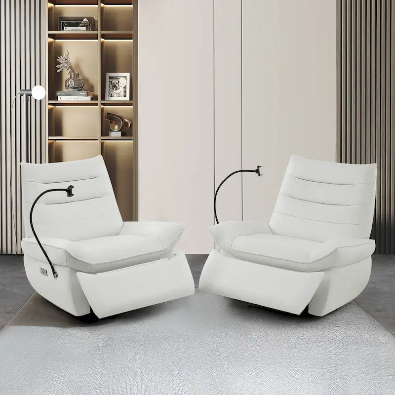 Poltrona reclinabile, girevole e a dondolo, grigio/marrone/bianco, set da 2