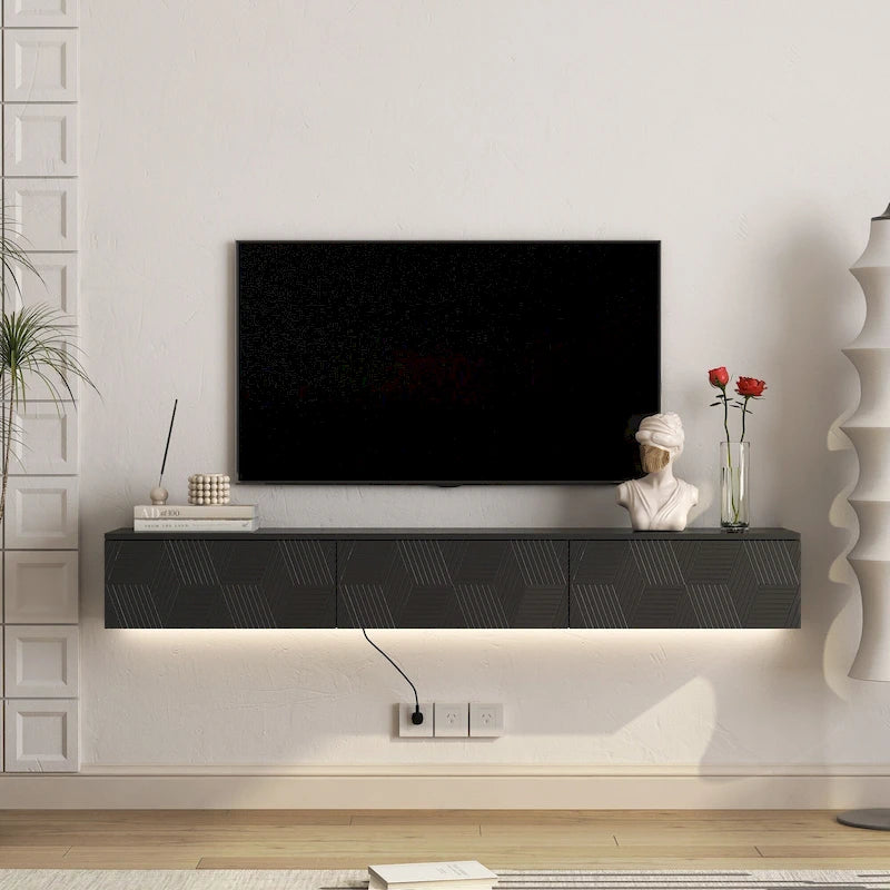 Mobile TV sospeso nero con LED a 16 colori, stile flottante, per 1 Stanza