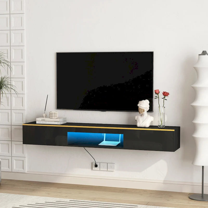 Mobile TV sospeso nero con LED a 16 colori, stile flottante, per 1 Stanza