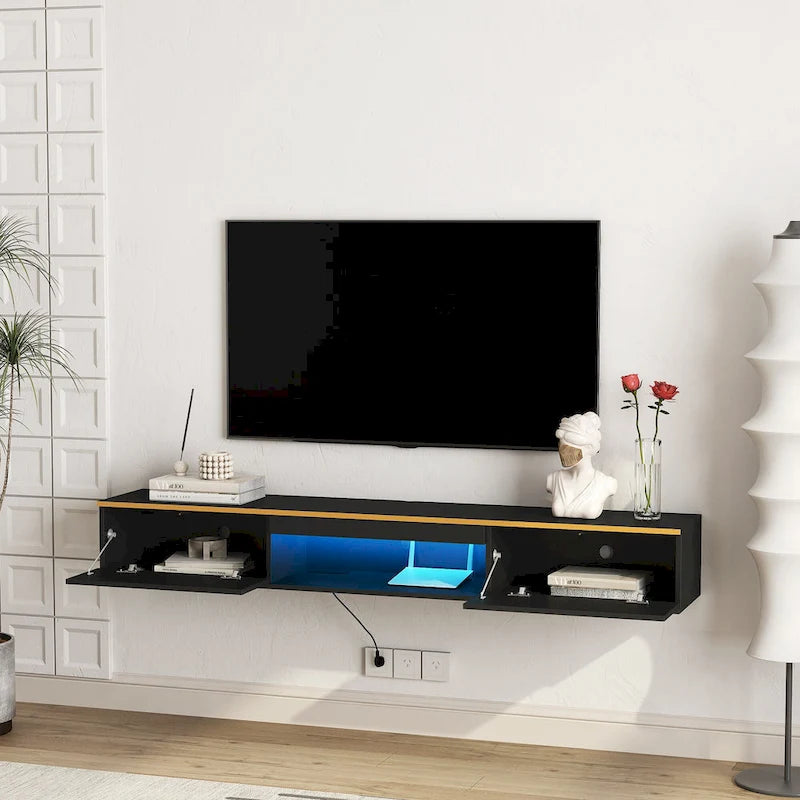 Mobile TV sospeso nero con LED a 16 colori, stile flottante, per 1 Stanza