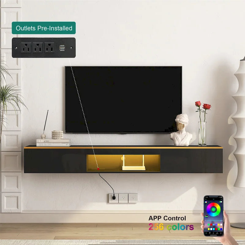 Mobile TV sospeso nero con LED a 16 colori, stile flottante, per 1 Stanza