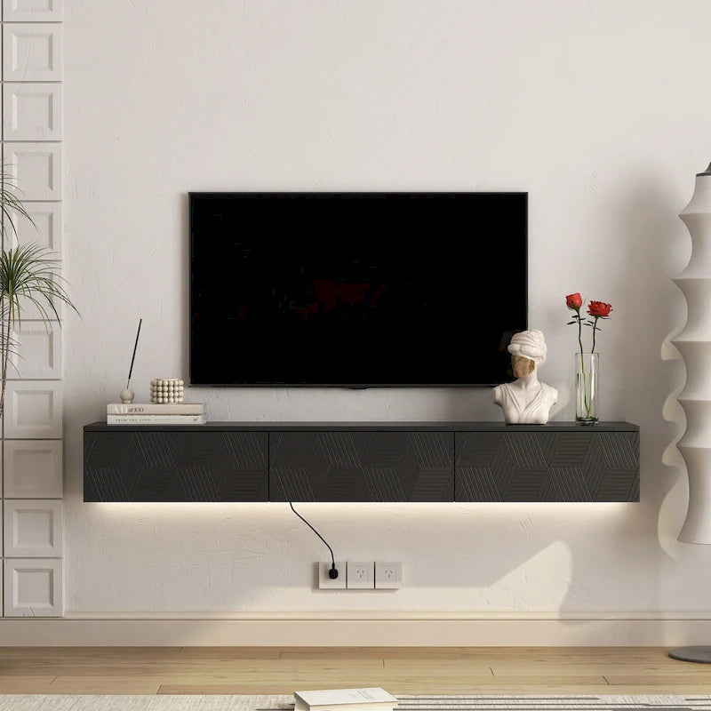 Mobile TV sospeso nero con LED a 16 colori, stile flottante, per 1 Stanza