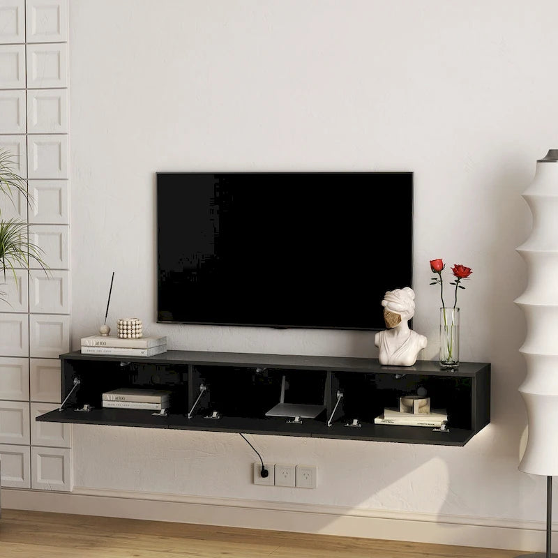 Mobile TV sospeso nero con LED a 16 colori, stile flottante, per 1 Stanza