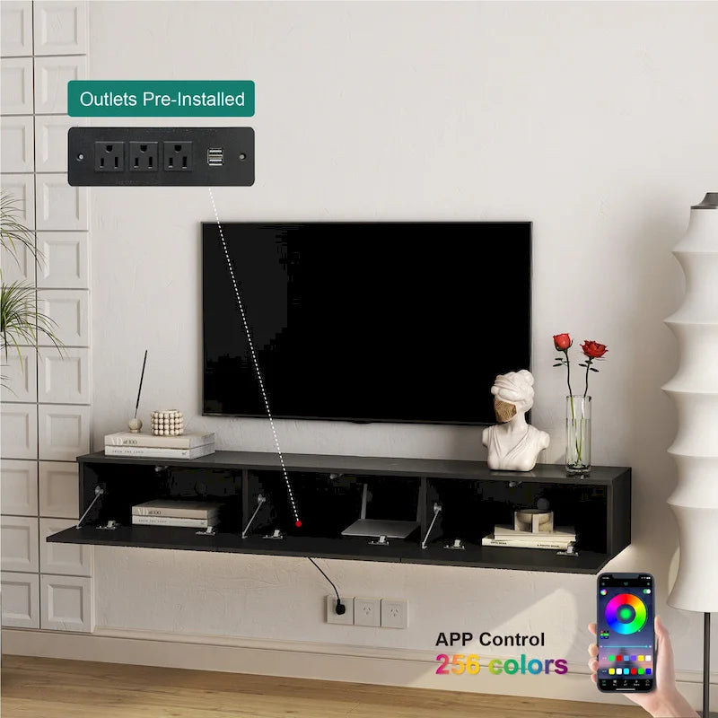 Mobile TV sospeso nero con LED a 16 colori, stile flottante, per 1 Stanza