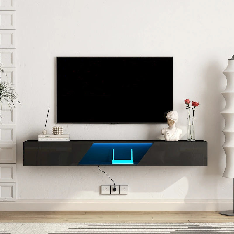 Mobile TV sospeso nero con LED a 16 colori, stile flottante, per 1 Stanza
