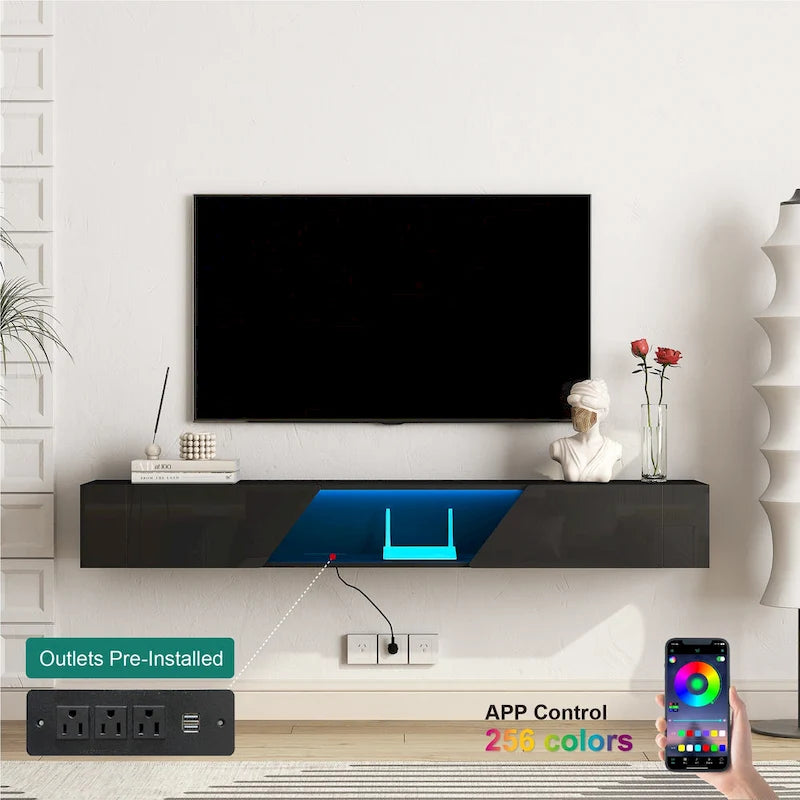 Mobile TV sospeso nero con LED a 16 colori, stile flottante, per 1 Stanza
