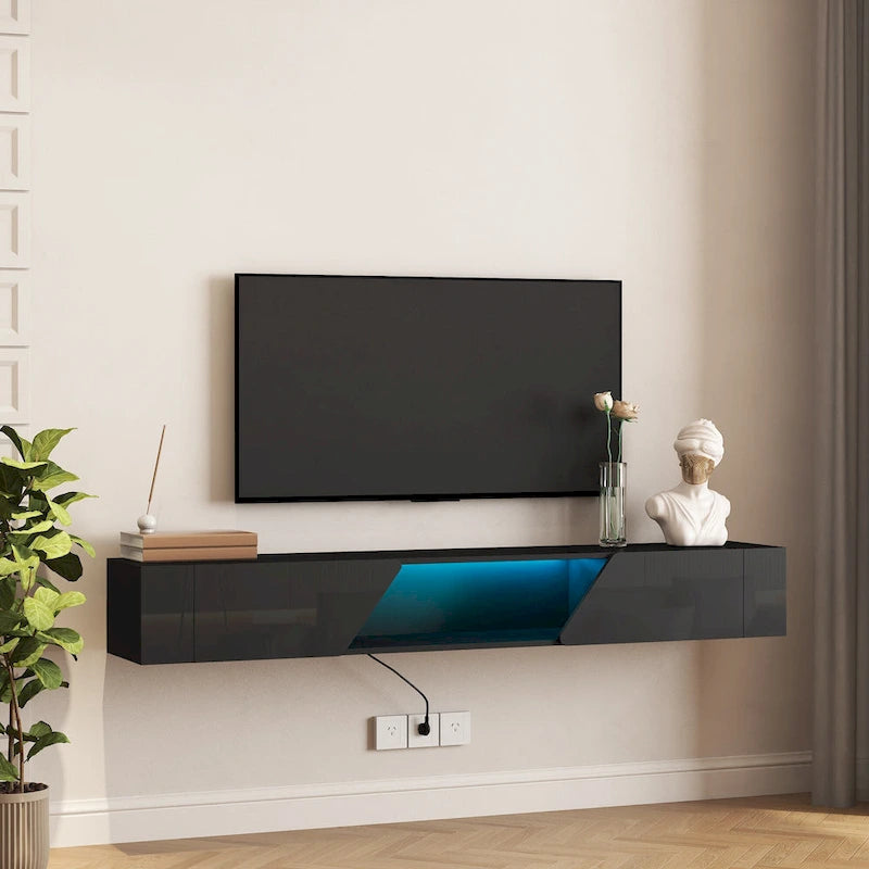 Mobile TV sospeso nero con LED a 16 colori, stile flottante, per 1 Stanza