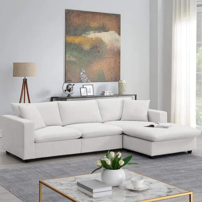 101 L-Shaped Cloud Sectional Sofa with Ottoman & Pocket Springs