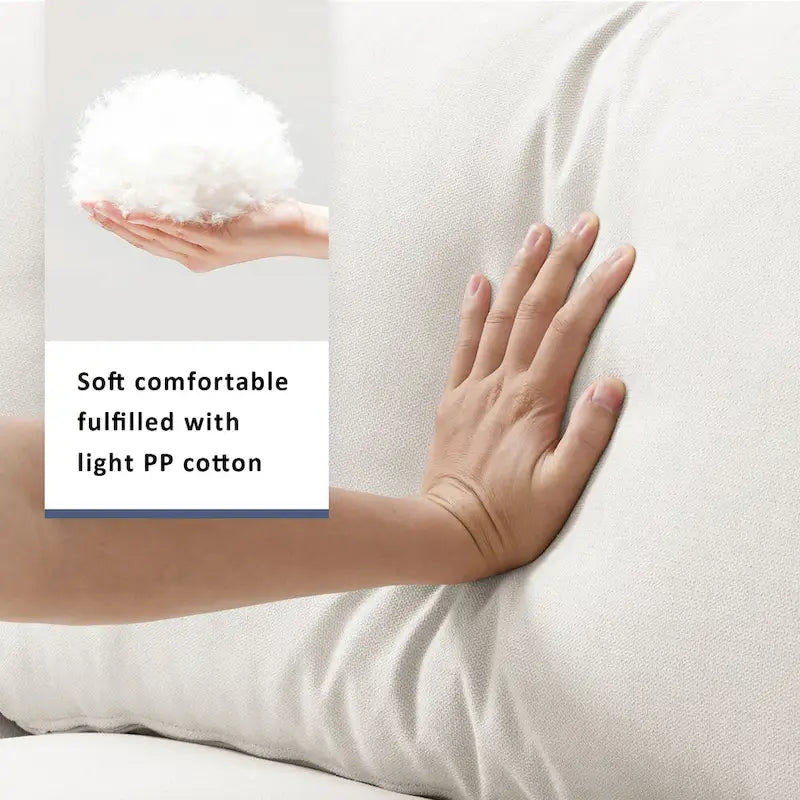 Divano sezionale a L bianco con pouf, 5 posti a sedere