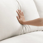 Divano sezionale a L bianco con pouf, 5 posti a sedere