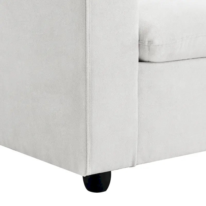 Divano sezionale a L bianco con pouf, 5 posti a sedere