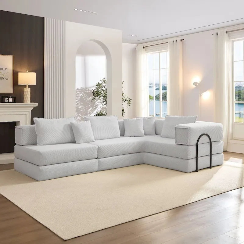 Divano componibile in velluto a coste nero/bianco/blu/marrone/grigio, fai-da-te a forma di L