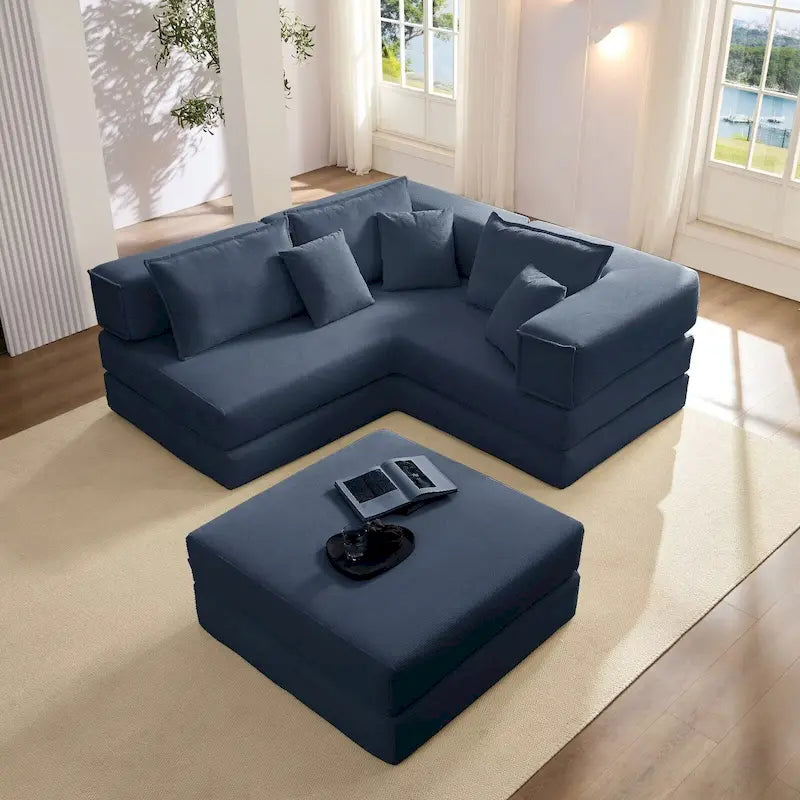 Divano componibile in velluto a coste nero/bianco/blu/marrone/grigio, fai-da-te a forma di L