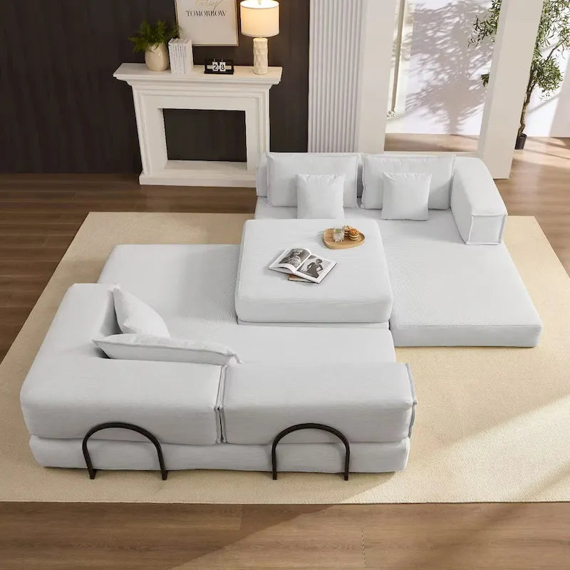 Divano componibile in velluto a coste nero/bianco/blu/marrone/grigio, fai-da-te a forma di L