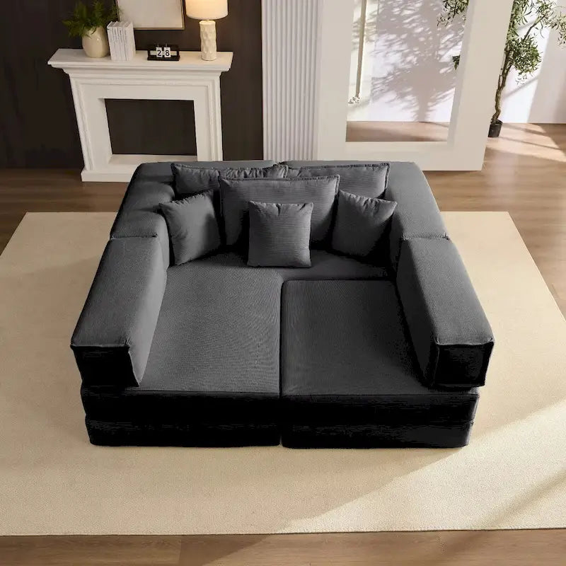 Divano componibile in velluto a coste nero/bianco/blu/marrone/grigio, fai-da-te a forma di L