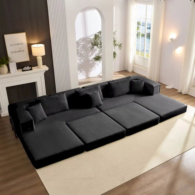 Divano componibile in velluto a coste nero/bianco/blu/marrone/grigio, fai-da-te a forma di L