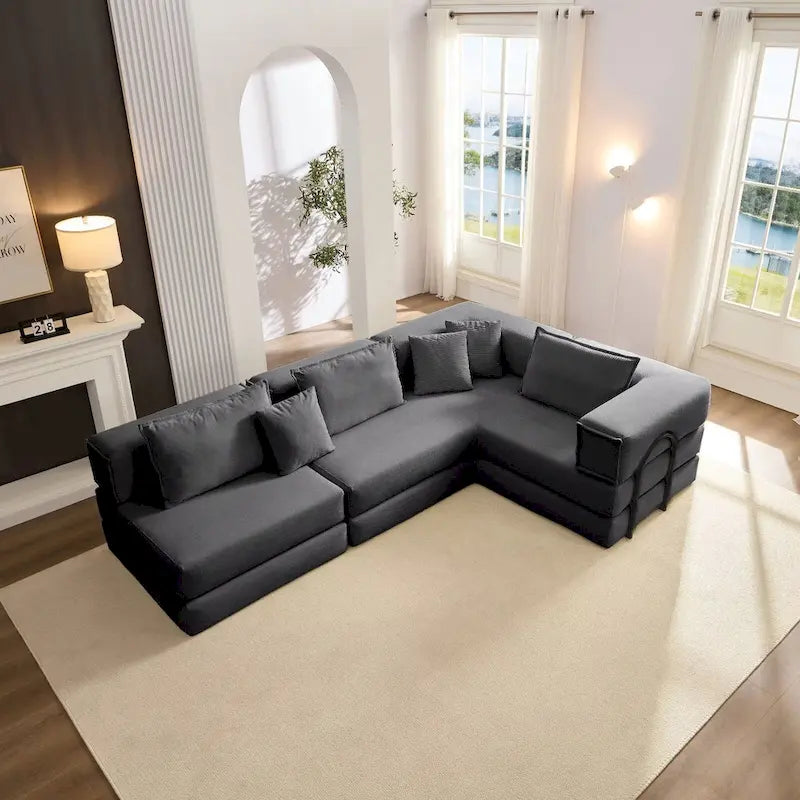 Divano componibile in velluto a coste nero/bianco/blu/marrone/grigio, fai-da-te a forma di L
