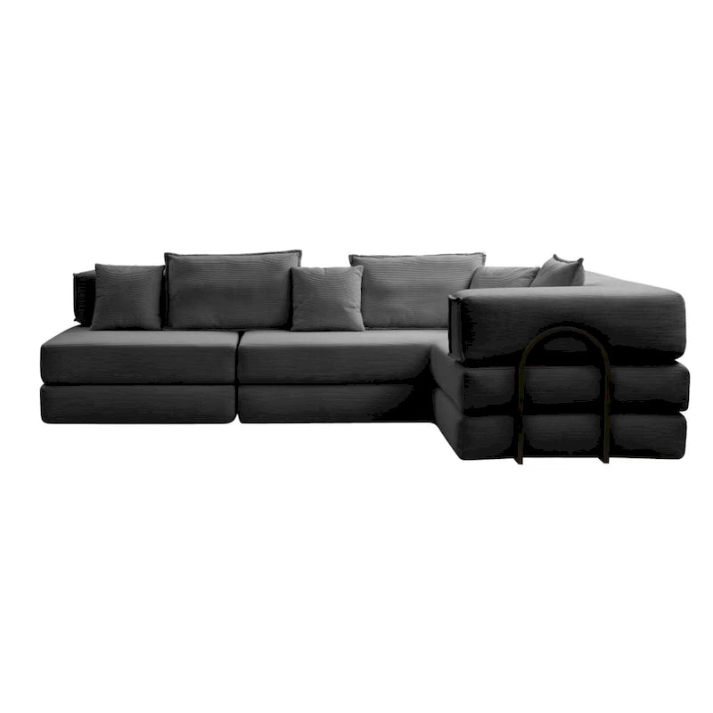 Divano componibile in velluto a coste nero/bianco/blu/marrone/grigio, fai-da-te a forma di L