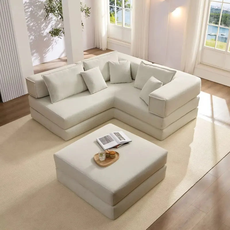 Divano componibile in velluto a coste nero/bianco/blu/marrone/grigio, fai-da-te a forma di L