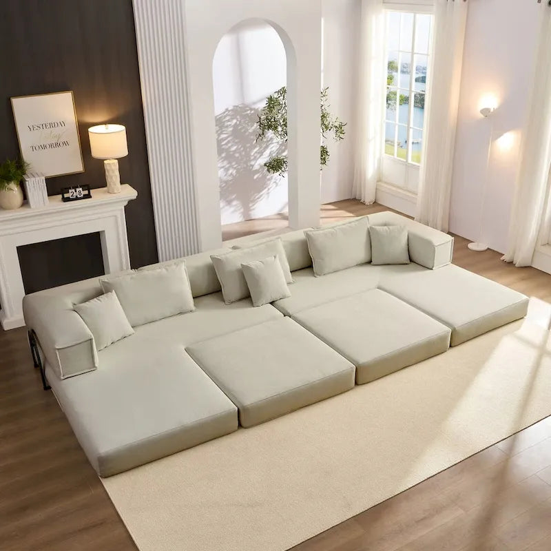 Divano componibile in velluto a coste nero/bianco/blu/marrone/grigio, fai-da-te a forma di L