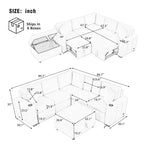 Divano componibile a L beige/grigio con letto estraibile e pouf contenitore