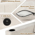 Divano componibile a L beige/grigio con letto estraibile e pouf contenitore
