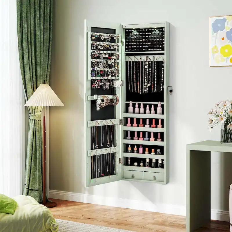 Armadietto portagioie con specchio e montaggio a parete o a porta – Bianco / Marrone / Verde / Rosa / Nero