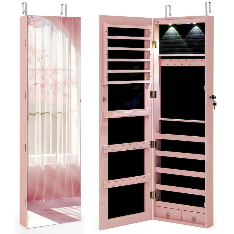 Armadietto portagioie con specchio e montaggio a parete o a porta – Bianco / Marrone / Verde / Rosa / Nero