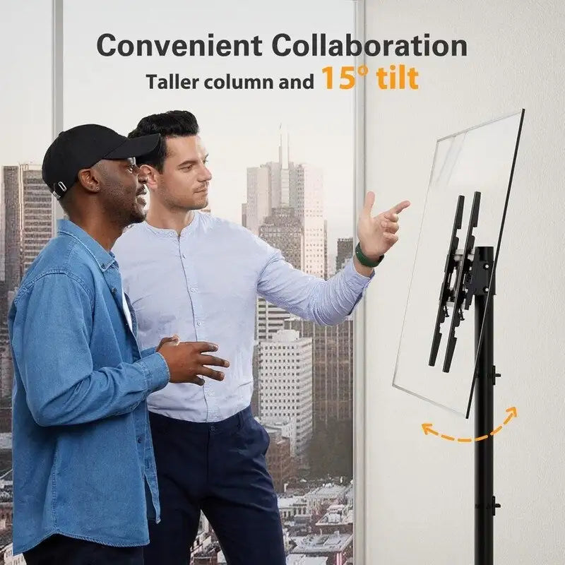 Supporto TV con rotelle per TV da 23-60", carrello TV da pavimento regolabile in altezza con ruote e ripiano per laptop, nero, montaggio da 1 persona