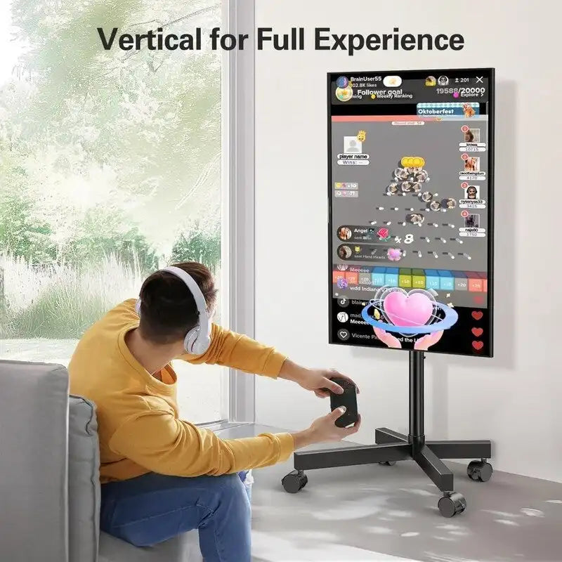 Supporto TV con rotelle per TV da 23-60", carrello TV da pavimento regolabile in altezza con ruote e ripiano per laptop, nero, montaggio da 1 persona
