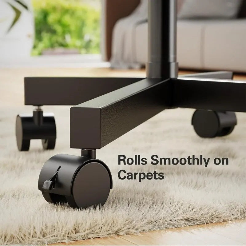 Supporto TV con rotelle per TV da 23-60", carrello TV da pavimento regolabile in altezza con ruote e ripiano per laptop, nero, montaggio da 1 persona