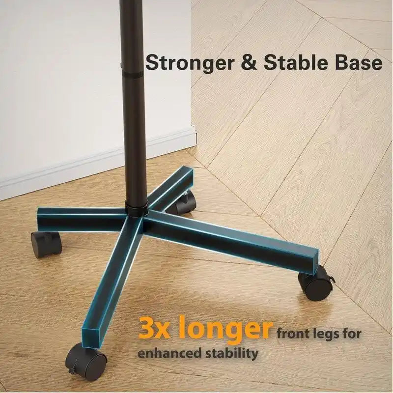 Supporto TV con rotelle per TV da 23-60", carrello TV da pavimento regolabile in altezza con ruote e ripiano per laptop, nero, montaggio da 1 persona