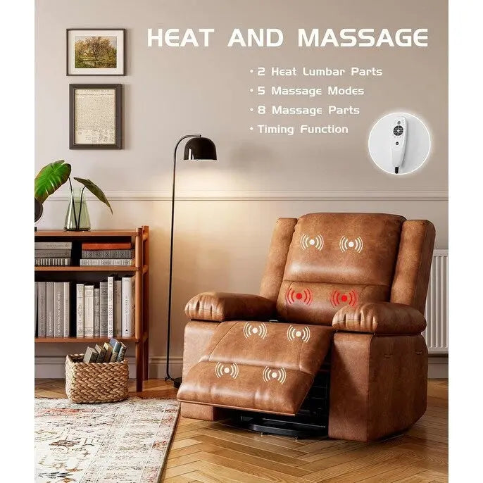 Poltrona Reclinabile Elevabile in Similpelle, con Funzione Calore e Massaggio, 1 Persona — Cognac / Caffè / Cuoio / Grigio / Beige
