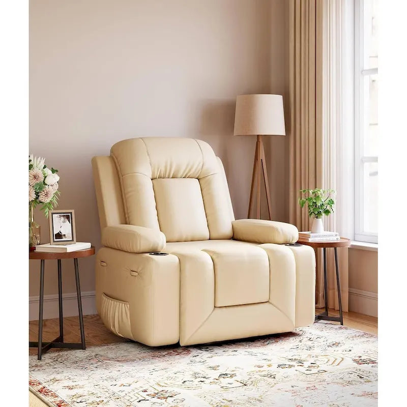 Poltrona Reclinabile Elevabile in Similpelle, con Funzione Calore e Massaggio, 1 Persona — Cognac / Caffè / Cuoio / Grigio / Beige