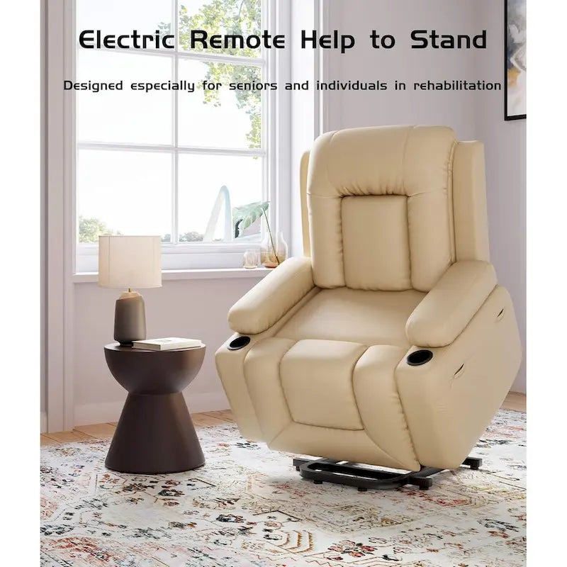 Poltrona Reclinabile Elevabile in Similpelle, con Funzione Calore e Massaggio, 1 Persona — Cognac / Caffè / Cuoio / Grigio / Beige